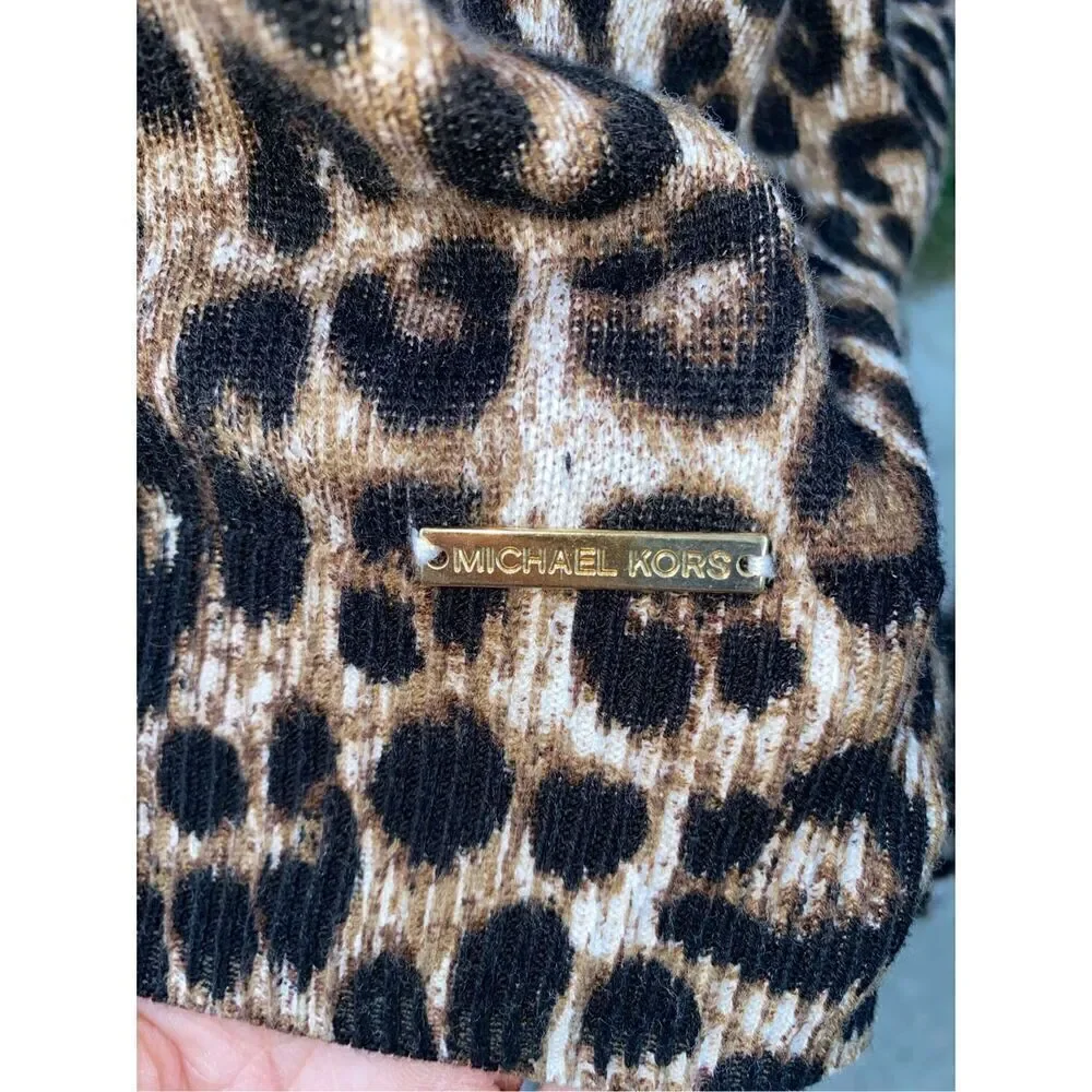 Michael Kors Leopard Print V-Neck Sweater Sz .S Cotton Blend